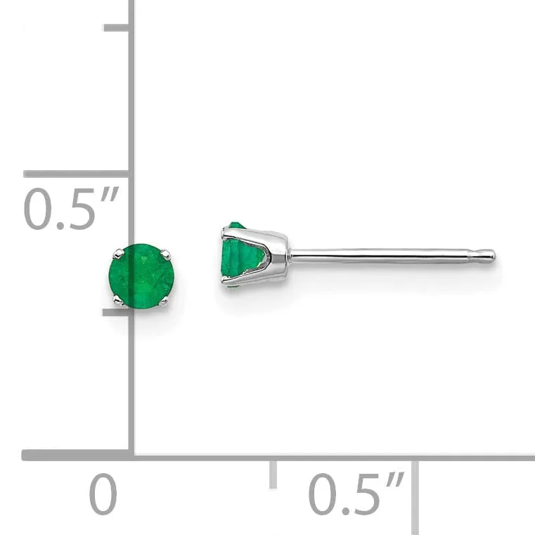 14k White Gold Round Emerald Birthstone Earrings