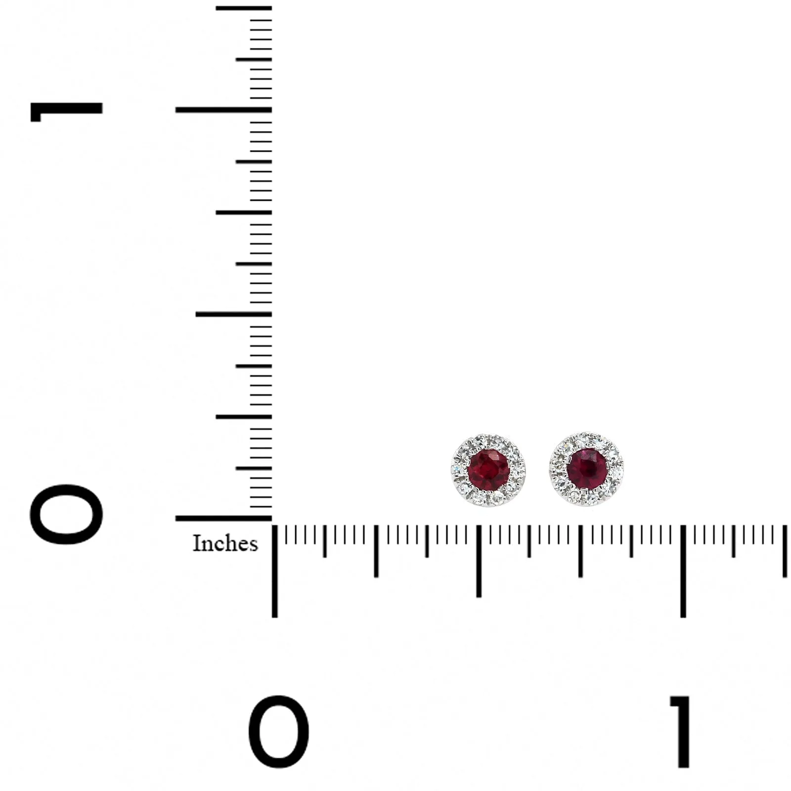 14K White Gold Round Ruby and Diamond Halo Stud Earrings