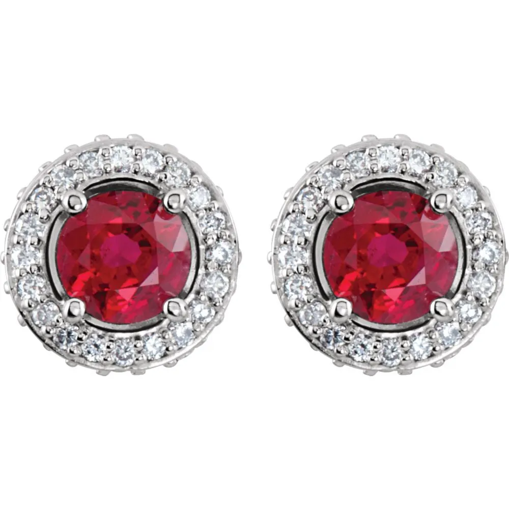 14k White Gold Ruby & 3/8 CTW Diamond Earrings
