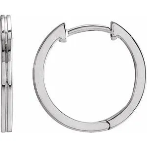 14K White Grooved 15 mm  Hoop Earrings