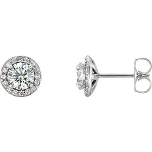 14K White Round White Sapphire & 1/8 CTW Diamond Earrings