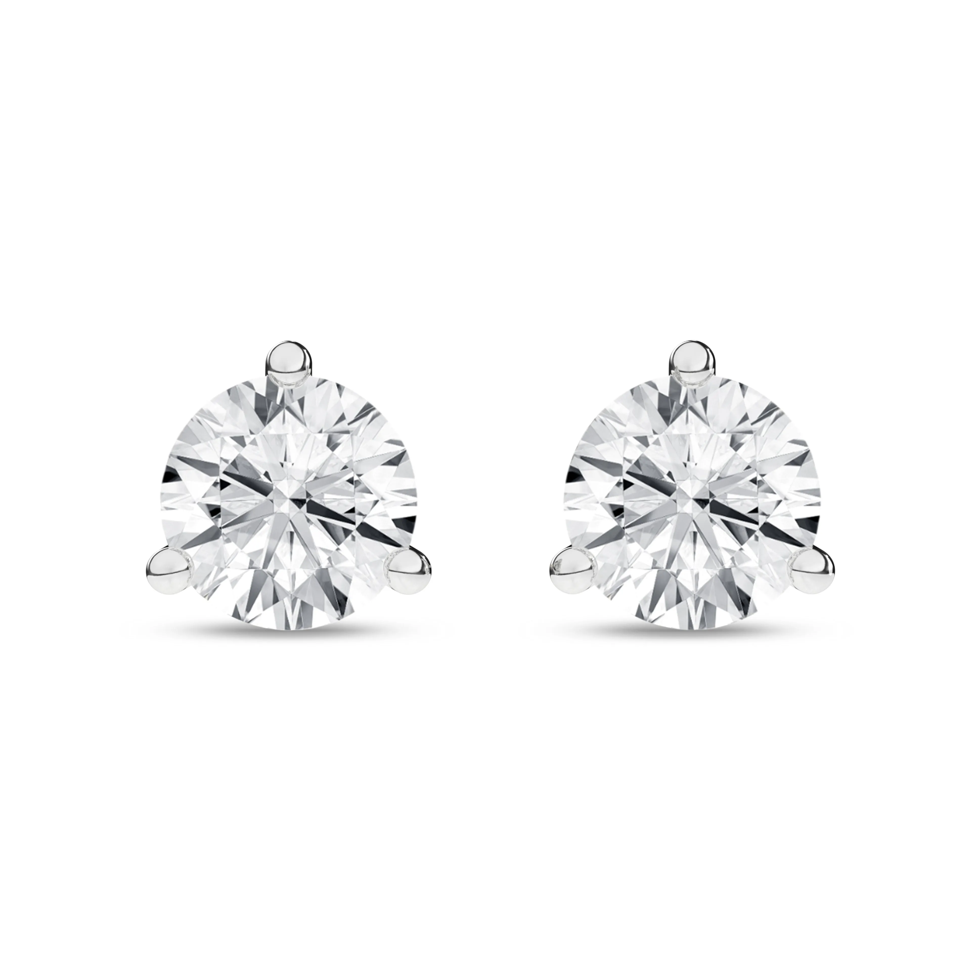 14K White Three Prong Martini Set Lab Grown Diamond Stud Earrings