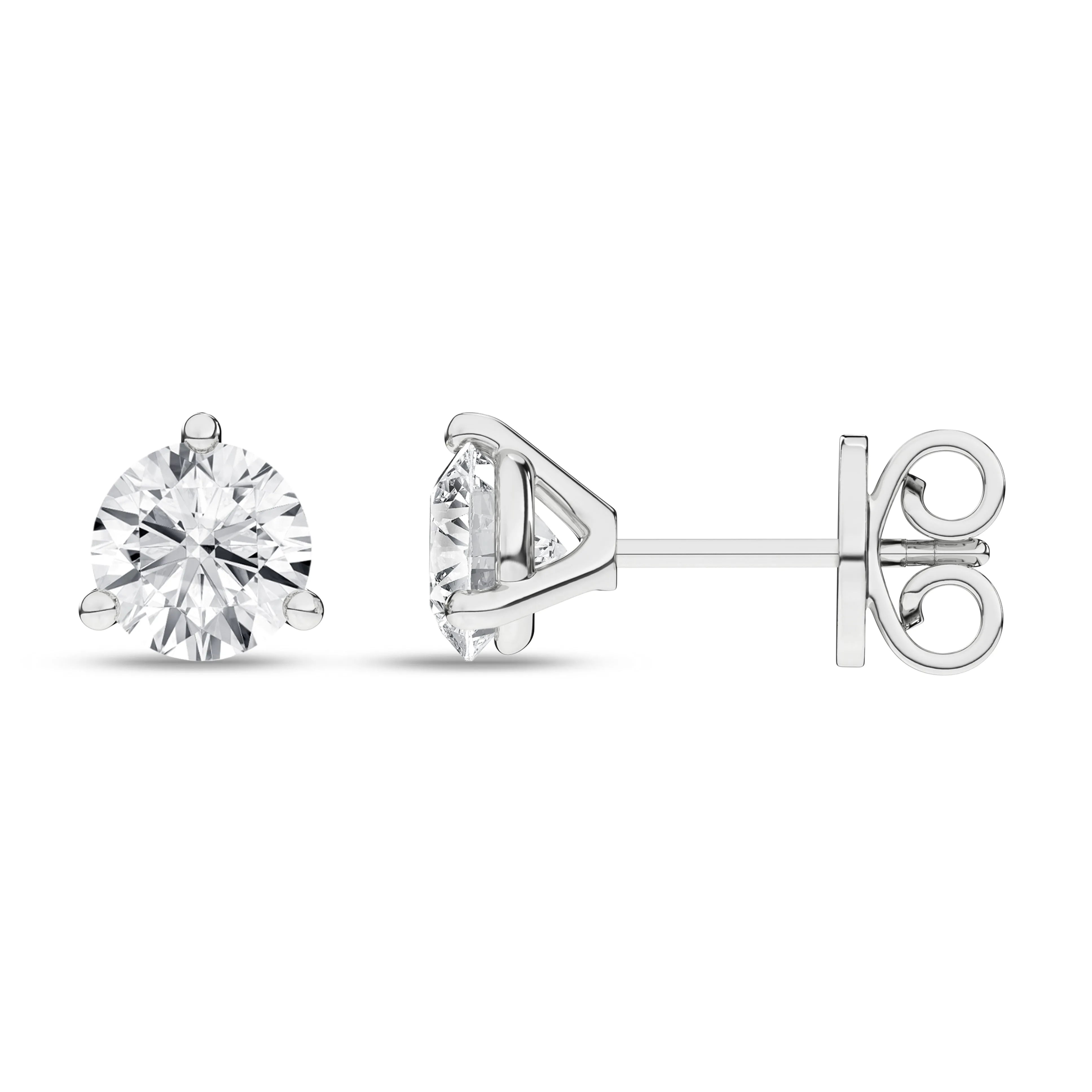 14K White Three Prong Martini Set Lab Grown Diamond Stud Earrings