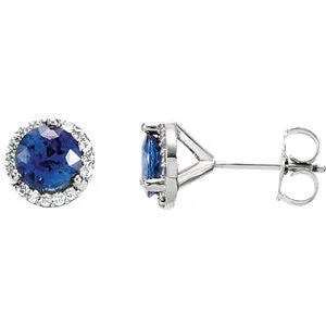 14K X1 White Gold Blue Sapphire & 1/6 CTW Diamond Earrings