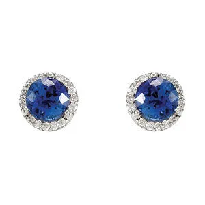 14K X1 White Gold Blue Sapphire & 1/6 CTW Diamond Earrings