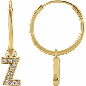 14K Yellow .03 CTW Natural Diamond Single Initial Z Hoop Earring