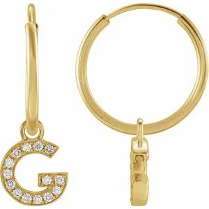 14K Yellow .05 CTW Natural Diamond Single Initial G Hoop Earring