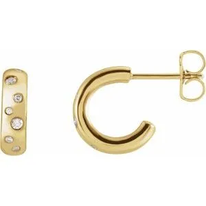 14K Yellow 1/8 CTW Diamond Hoop Earrings