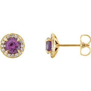 14K Yellow 5 mm Round Amethyst & 1/6 CTW Diamond Earrings