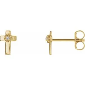 14K Yellow 7x5 mm .01 CTW Diamond Cross Earrings