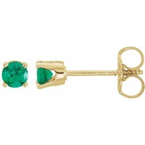 14K Yellow Chatham® Lab-Created Emerald Earrings