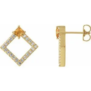 14K Yellow Citrine & 1/3 CTW Diamond Earrings