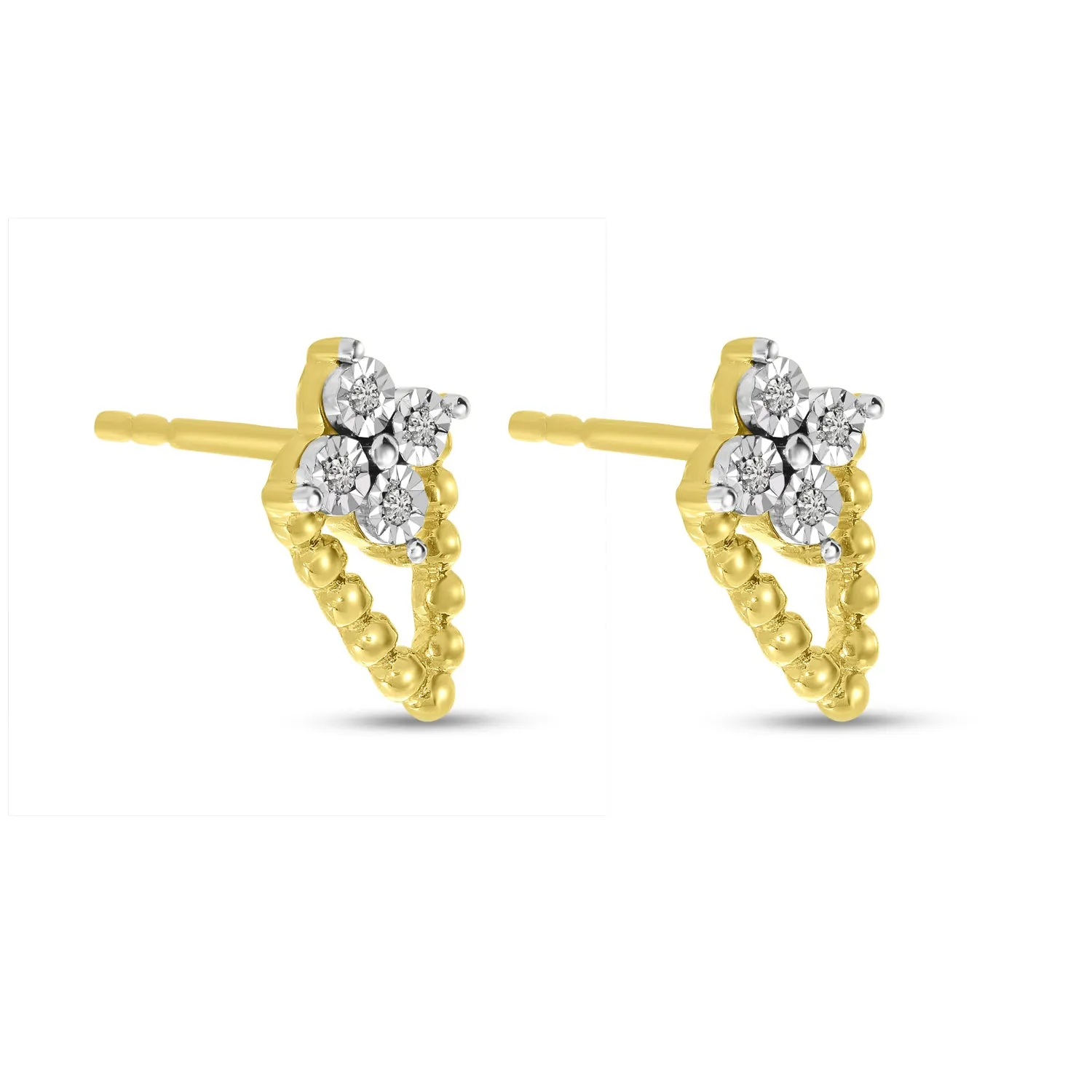 14K Yellow Gold 0.02cttw. Diamond Cluster Beaded Earrings