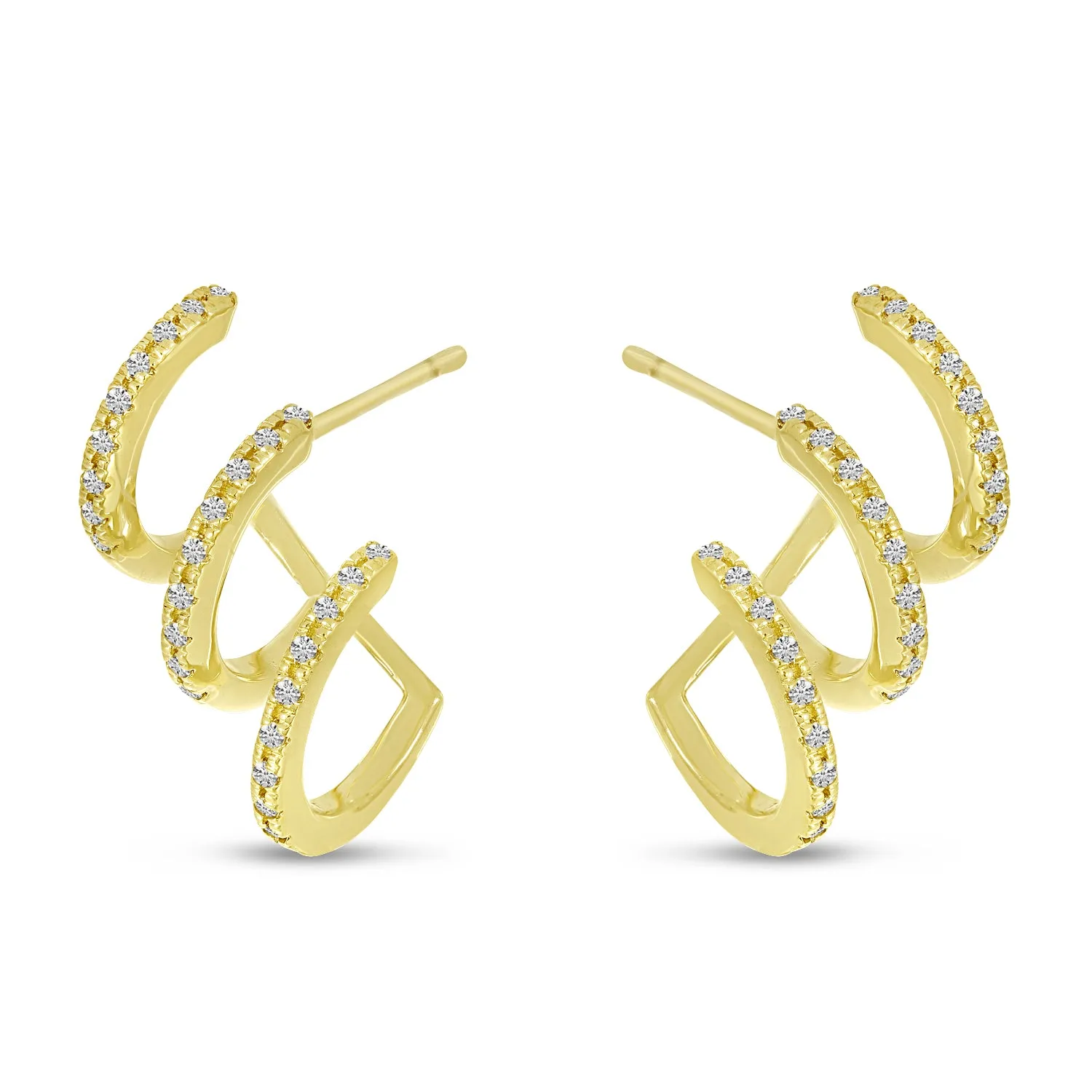 14K Yellow Gold 0.14ct. Diamond Triple Row Huggie Earrings