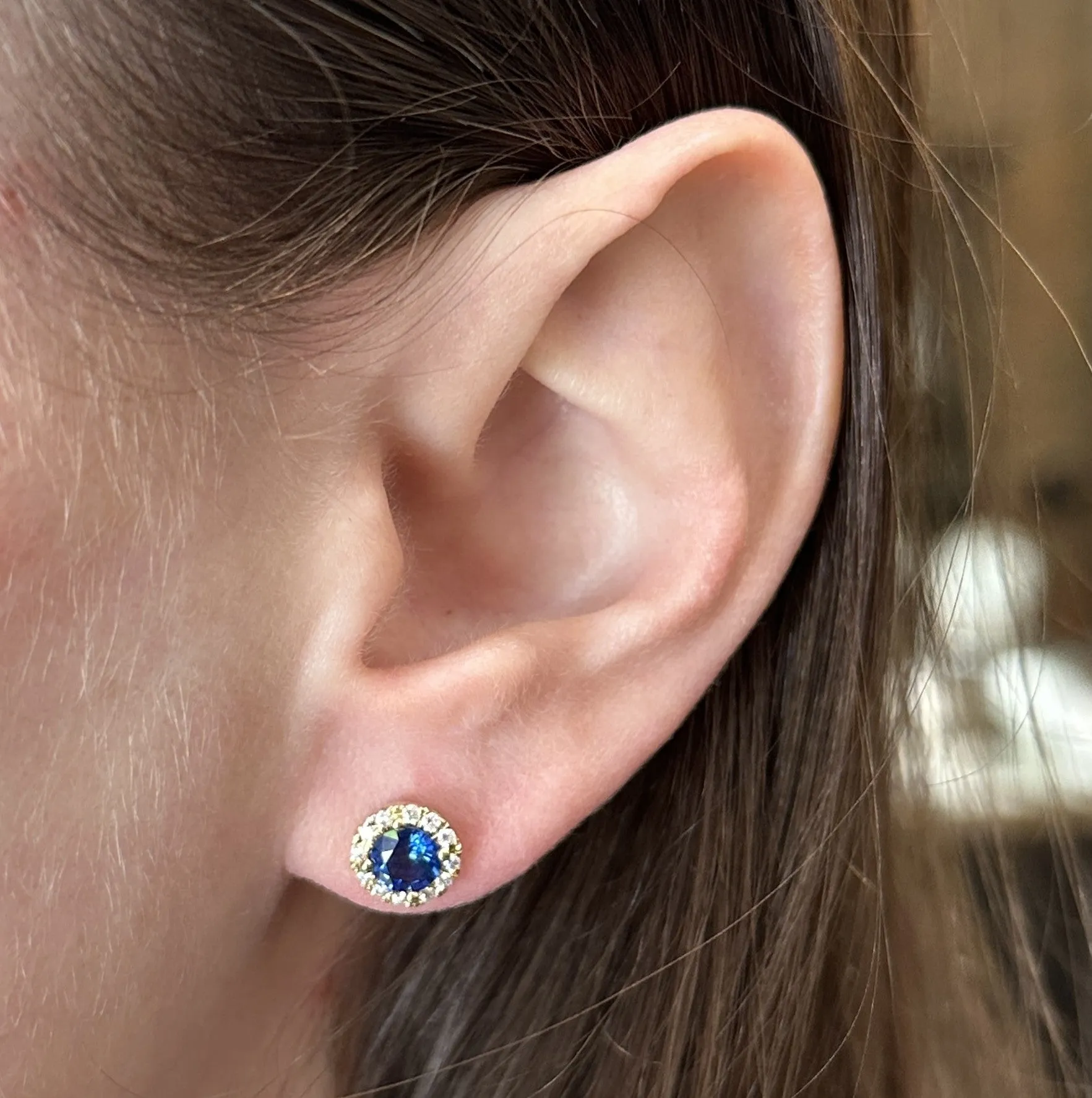 14K Yellow Gold 1.18 CTW Sapphire and Diamond Stud Earrings