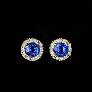 14K Yellow Gold 1.18 CTW Sapphire and Diamond Stud Earrings