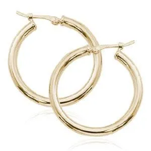14K Yellow Gold 2.5X25mm S/D Hoop Earrings