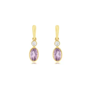 14K Yellow Gold Amethyst & Diamond Post Earrings