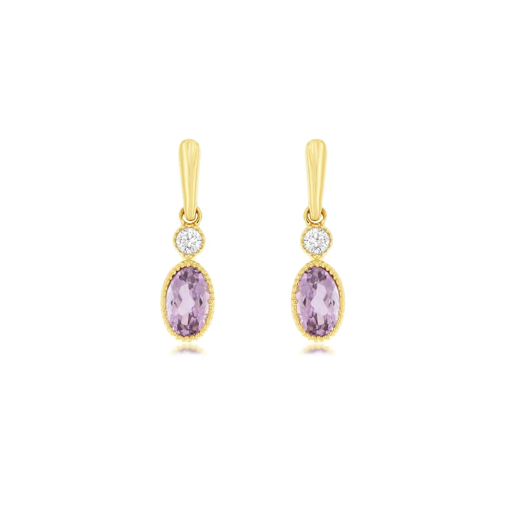 14K Yellow Gold Amethyst & Diamond Post Earrings