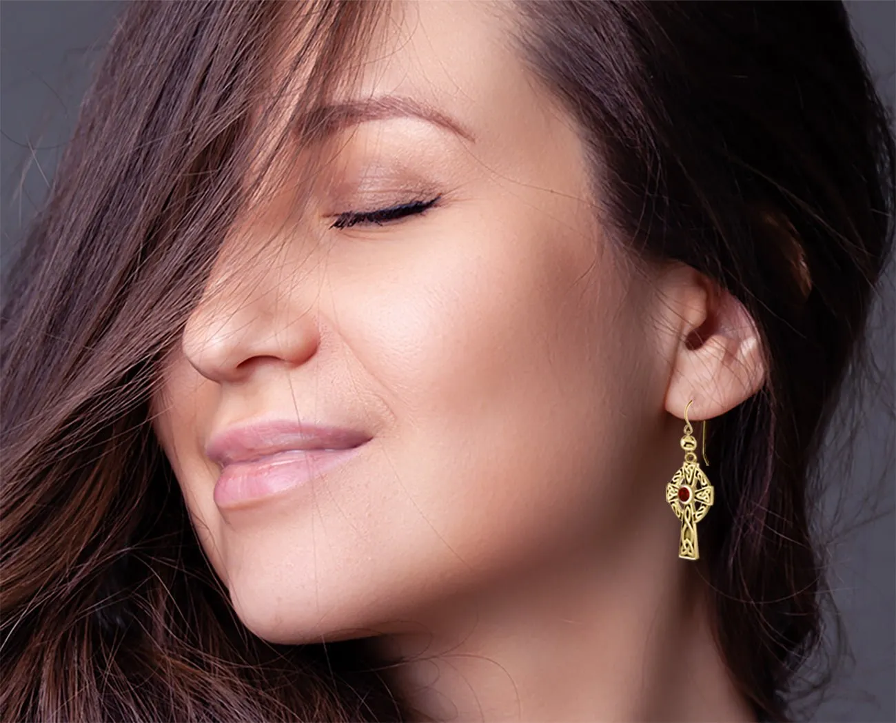 14K Yellow Gold Genuine Birthstone Irish Celtic Knot Cross Earrings