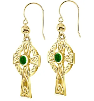 14K Yellow Gold Genuine Birthstone Irish Celtic Knot Cross Earrings