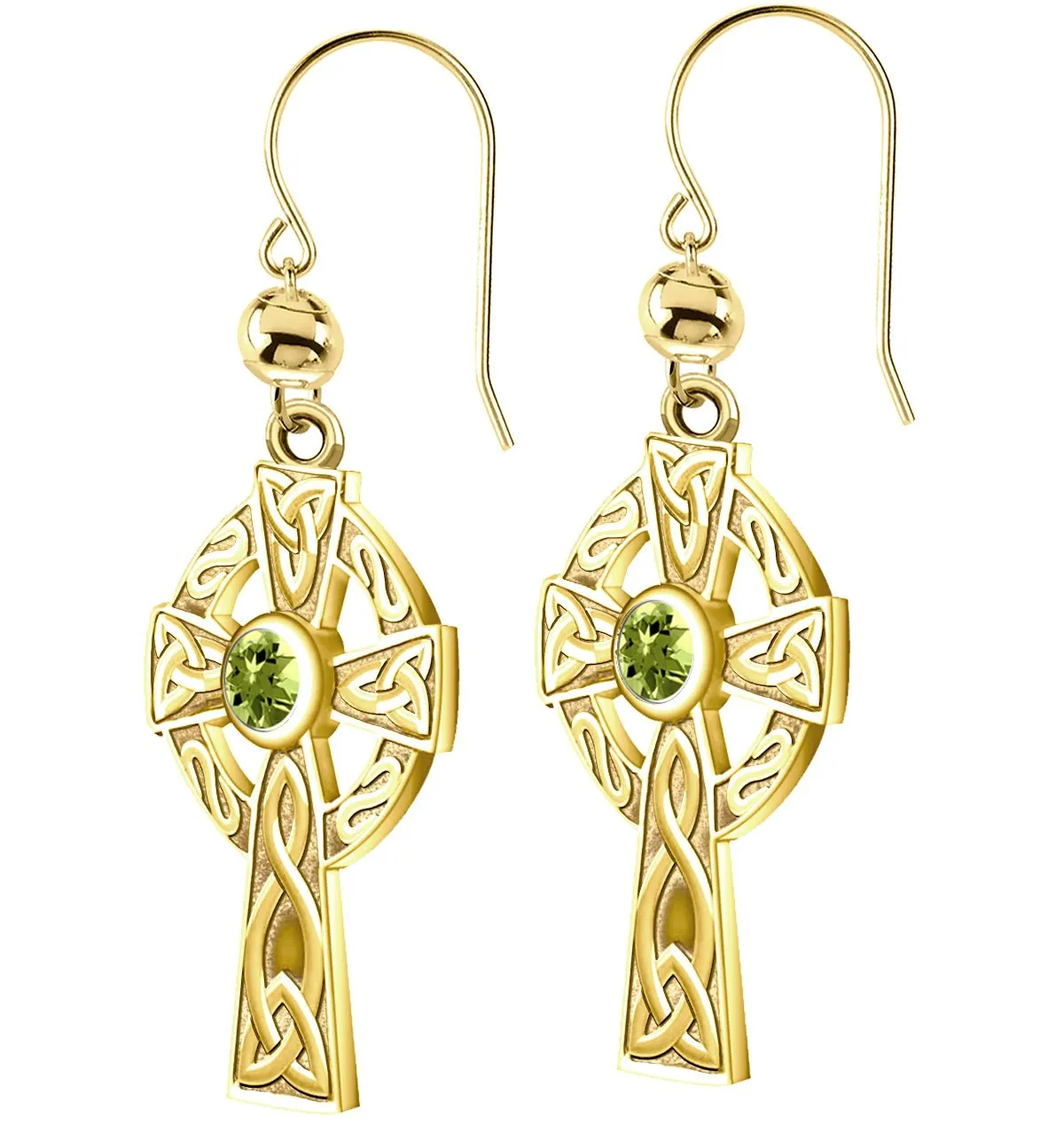 14K Yellow Gold Genuine Birthstone Irish Celtic Knot Cross Earrings