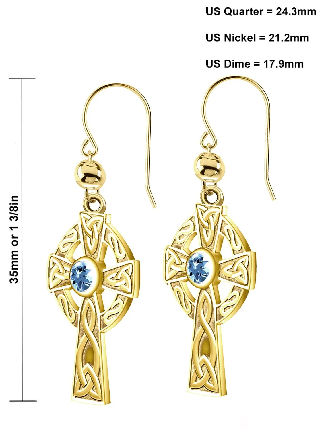 14K Yellow Gold Genuine Birthstone Irish Celtic Knot Cross Earrings