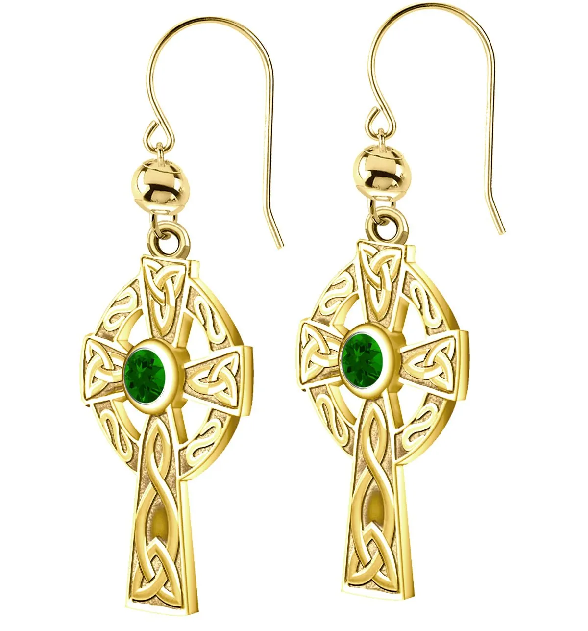 14K Yellow Gold Genuine Birthstone Irish Celtic Knot Cross Earrings