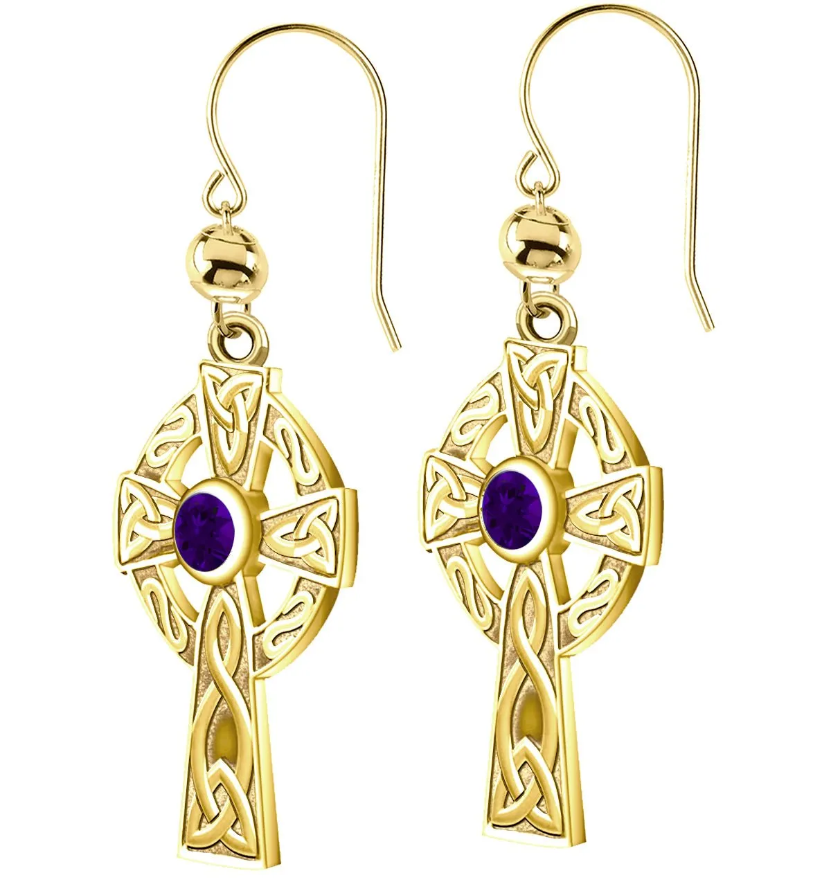 14K Yellow Gold Genuine Birthstone Irish Celtic Knot Cross Earrings