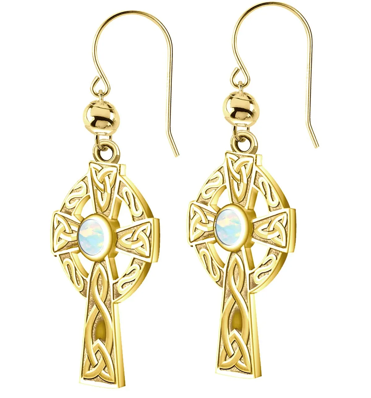 14K Yellow Gold Genuine Birthstone Irish Celtic Knot Cross Earrings