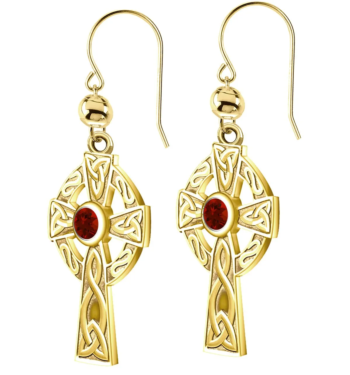 14K Yellow Gold Genuine Birthstone Irish Celtic Knot Cross Earrings