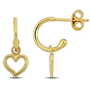 14K Yellow Gold Hoop With Heart Earrings