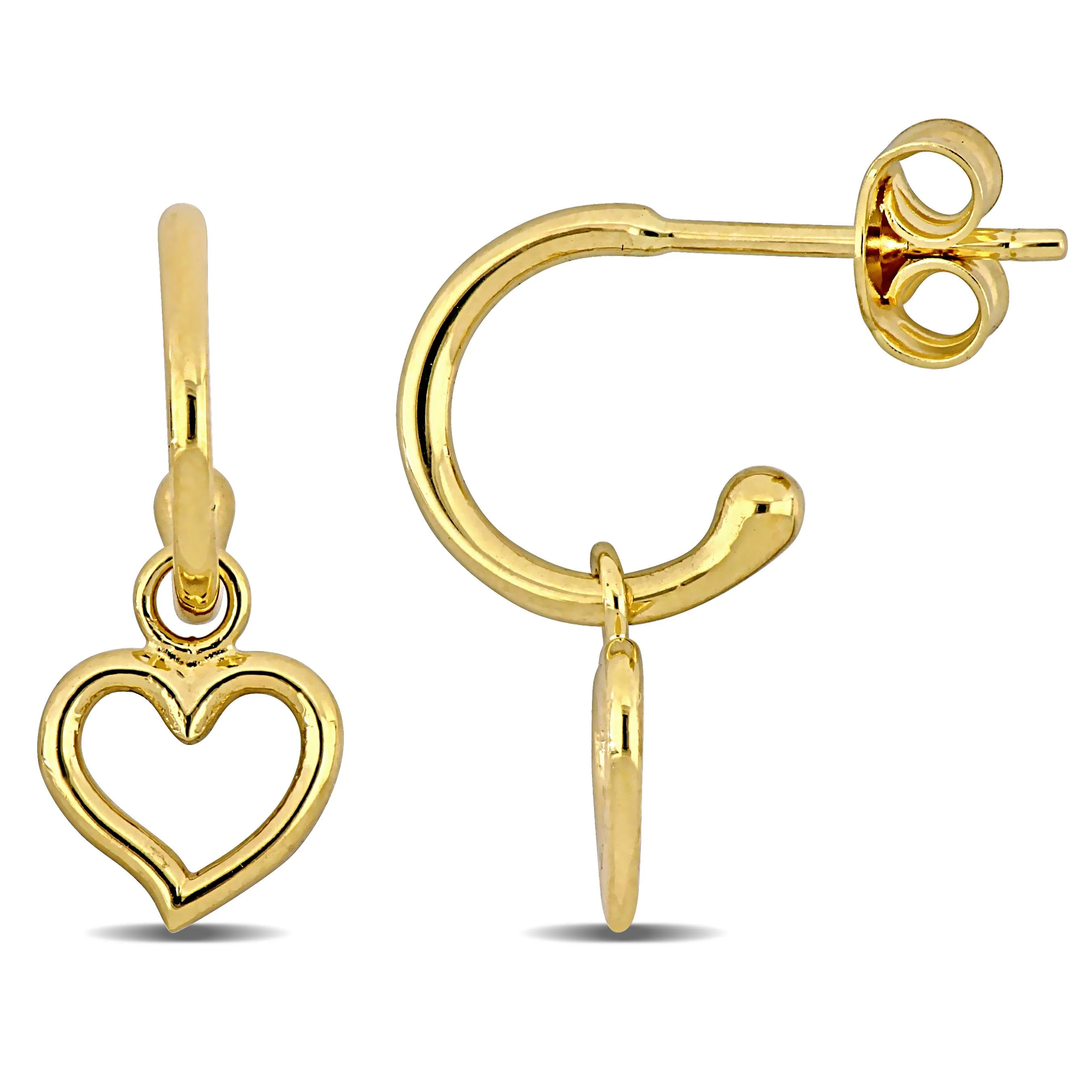 14K Yellow Gold Hoop With Heart Earrings