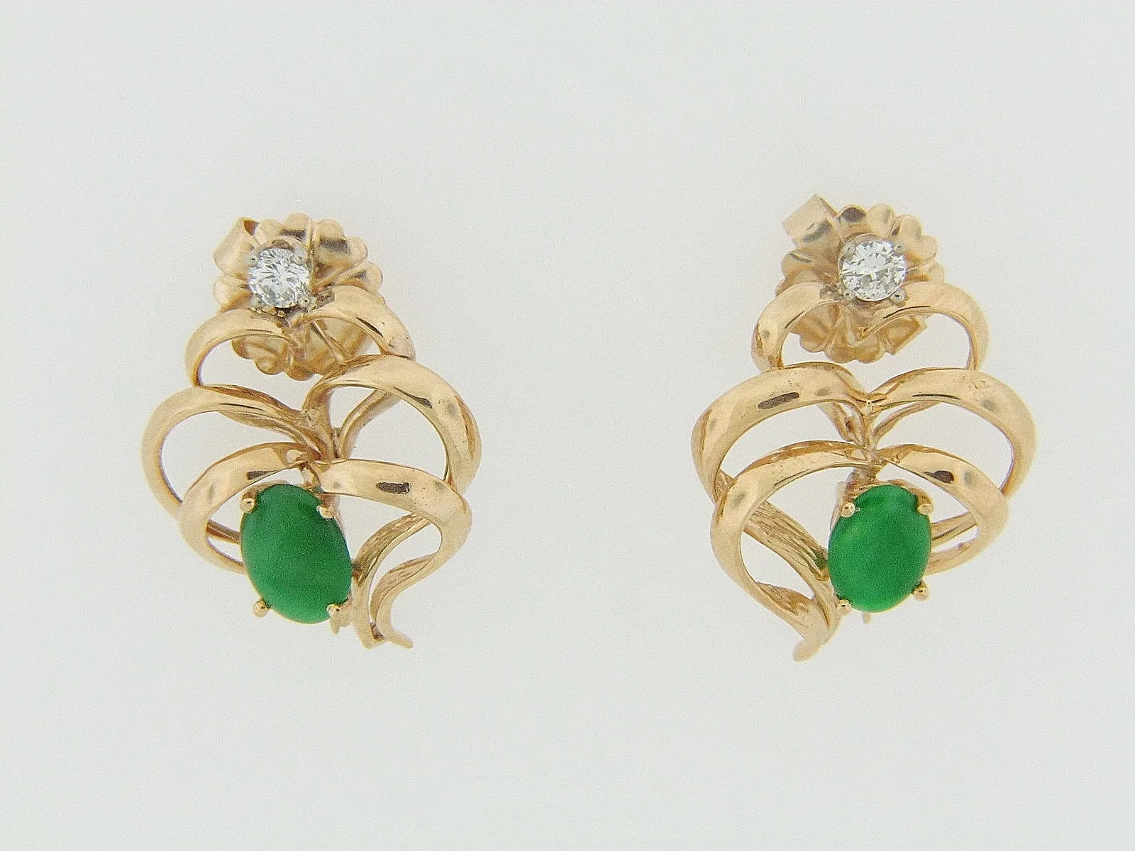 14K YELLOW GOLD JADE AND DIAMOND EARRINGS