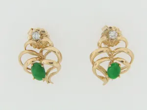 14K YELLOW GOLD JADE AND DIAMOND EARRINGS
