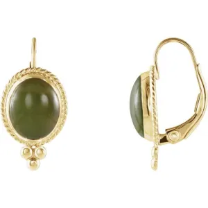 14K Yellow Gold Natural Nephrite Jade Cabochon Earrings