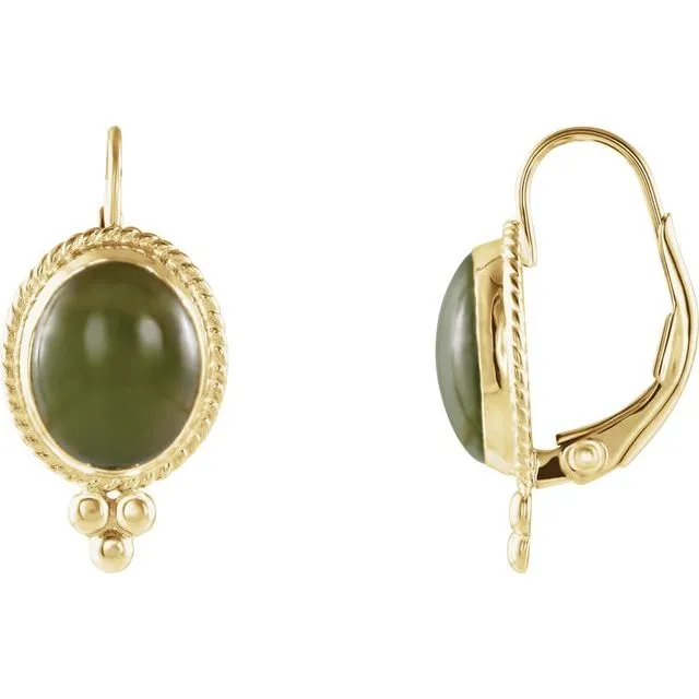 14K Yellow Gold Natural Nephrite Jade Cabochon Earrings