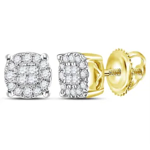 14K Yellow Gold Princess Round Diamond Soleil Cluster Earrings 1/4 Cttw
