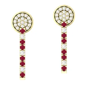 14K Yellow Gold Prong Ruby Pave Diamond Designer Hoop Earrings