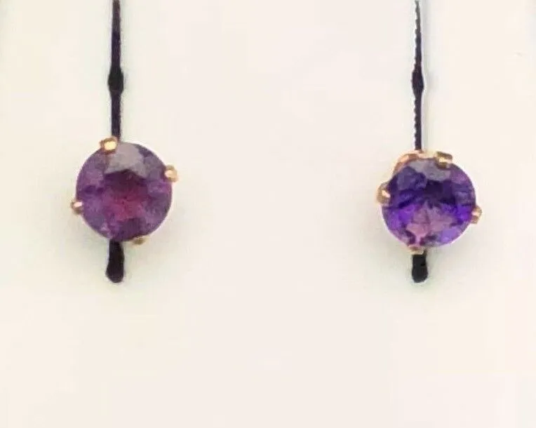 14k Yellow Gold Round Amethyst 4.15mm Stud Earrings February Birthstone