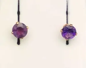 14k Yellow Gold Round Amethyst 4.15mm Stud Earrings February Birthstone