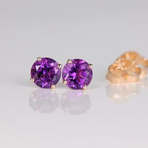 14k Yellow Gold Round Amethyst Stud Earrings .87cts