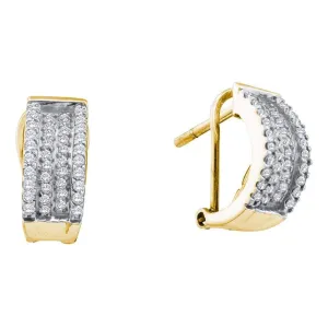 14K Yellow Gold Round Diamond Huggie French-clip Earrings 1/2 Cttw