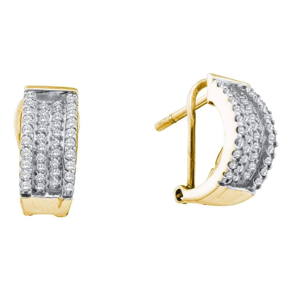 14K Yellow Gold Round Diamond Huggie French-clip Earrings 1/2 Cttw