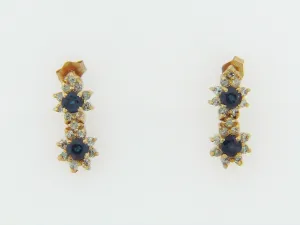 14K YELLOW GOLD SAPPHIRE AND DIAMOND EARRINGS