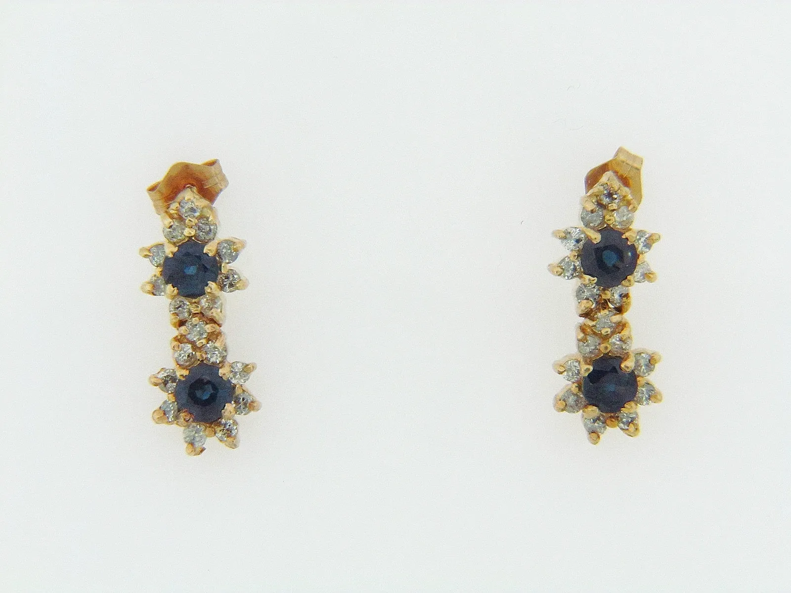 14K YELLOW GOLD SAPPHIRE AND DIAMOND EARRINGS