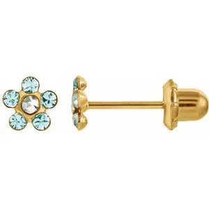 14K Yellow Imitation Crystal March Birthstone Piercing Earrings