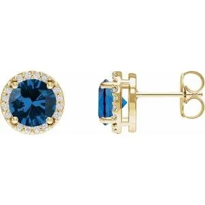 14K Yellow Lab-Grown Blue Sapphire & .05 CTW Natural Diamond Halo-Style Earrings