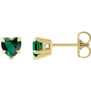 14K Yellow Lab-Grown Emerald Stud Earring