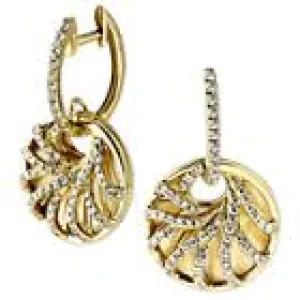 14K Yellow Mother of Pearl and Natural Diamond Dangle Earrings